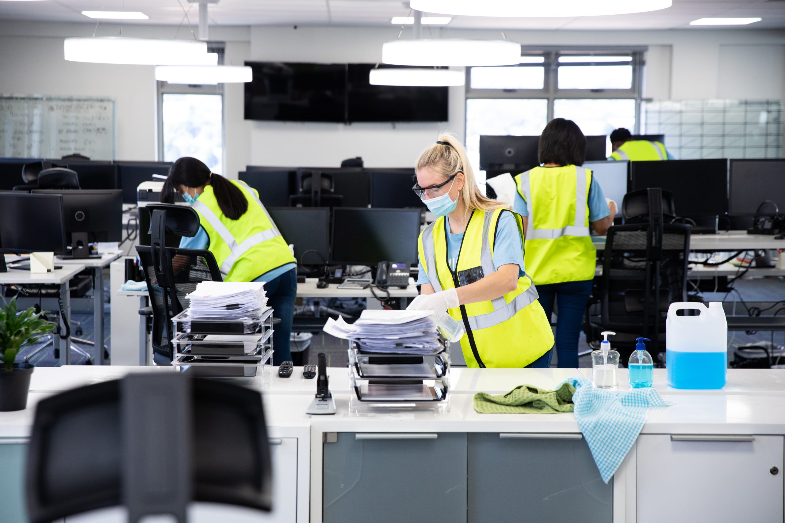 Southern Indiana commercial cleaning crew in high-vis gear
