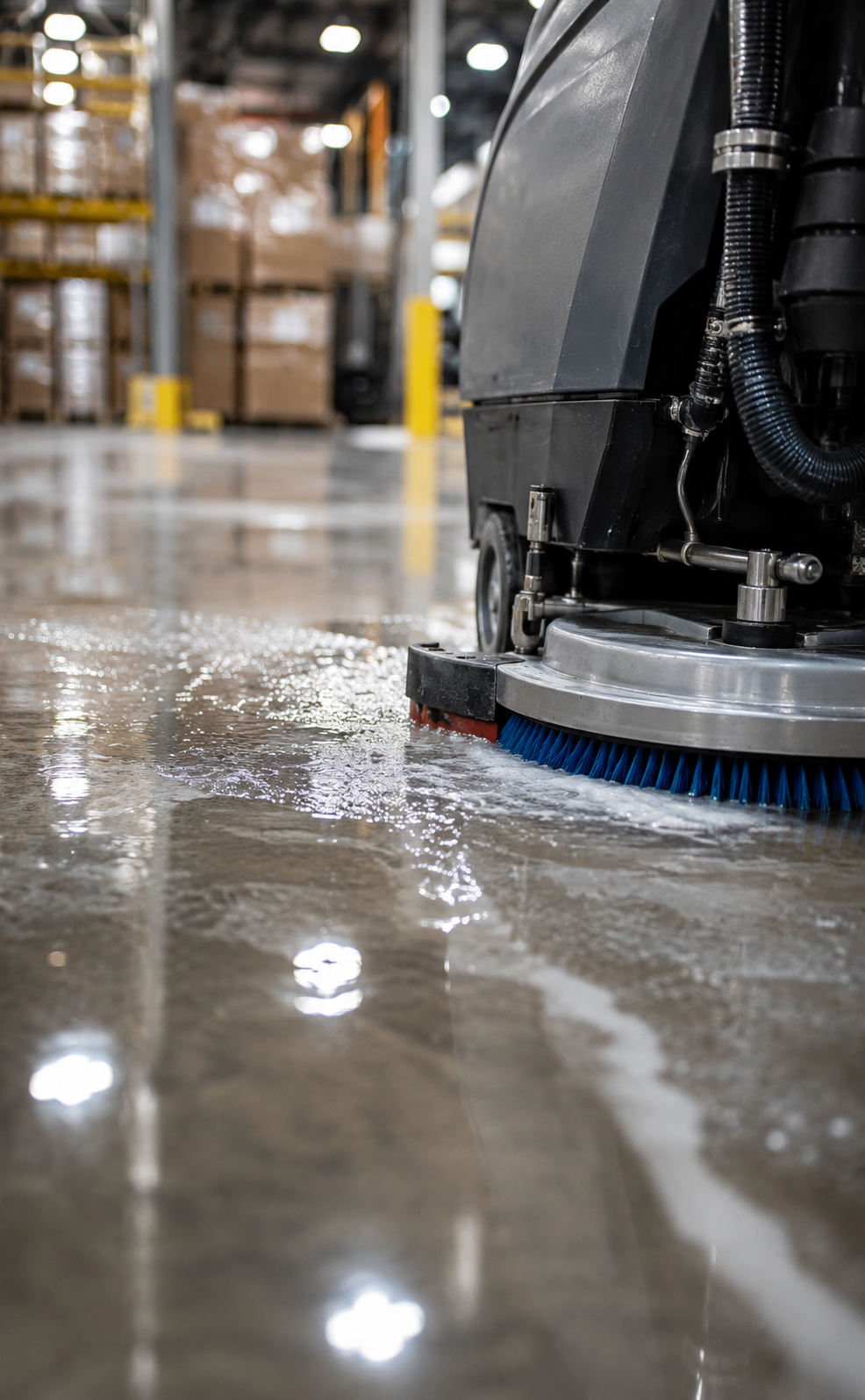 Commercial floor scrubbing process in a Louisville facility