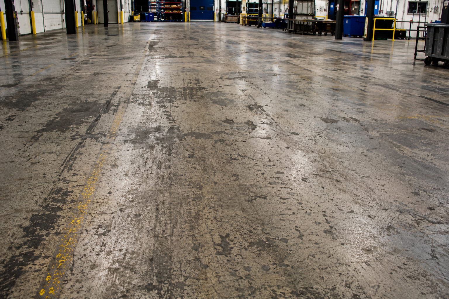 Commercial floor before machine cleaning in a Louisville business