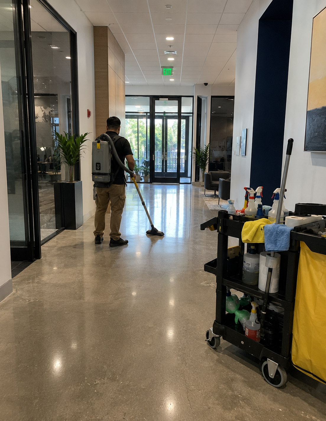 Professional commercial cleaning team completing a facility cleaning service in Louisville Kentucky