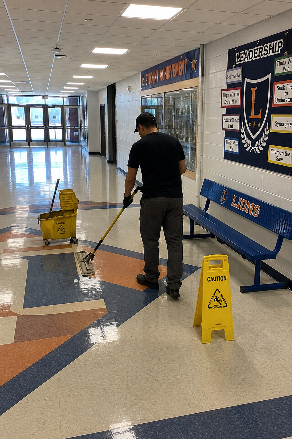 Educational facility maintained through recurring janitorial service